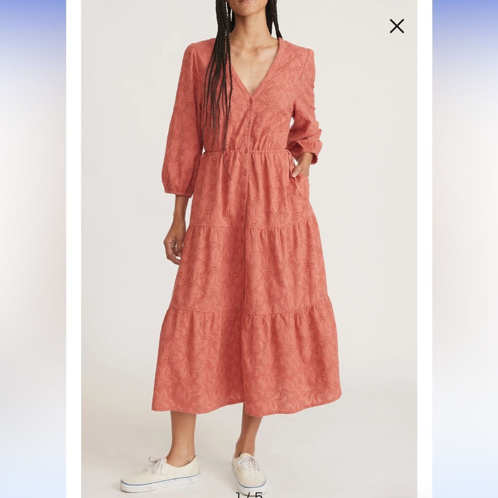 Marine Layer Coral Eyelet Midi Dress